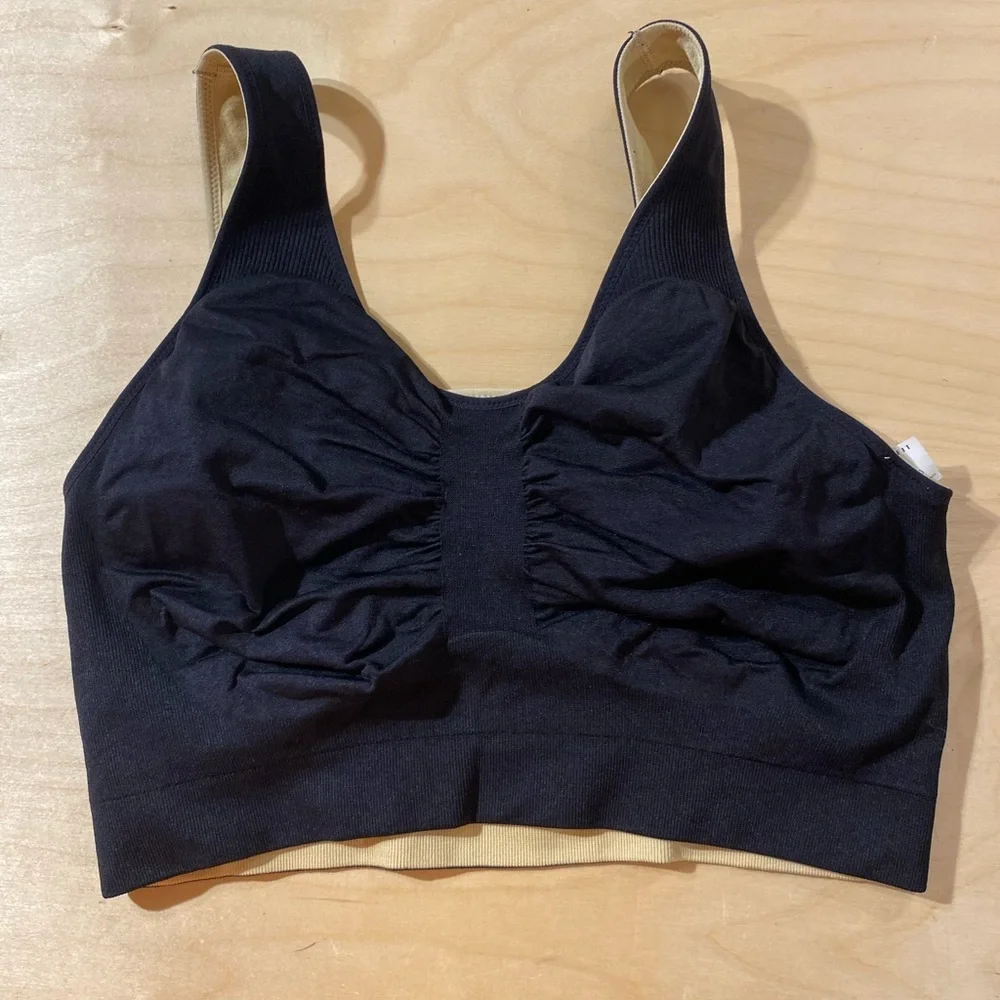 Under Outfit Black and Beige Ribbed Reversible Sports Bra 3XL (OO)